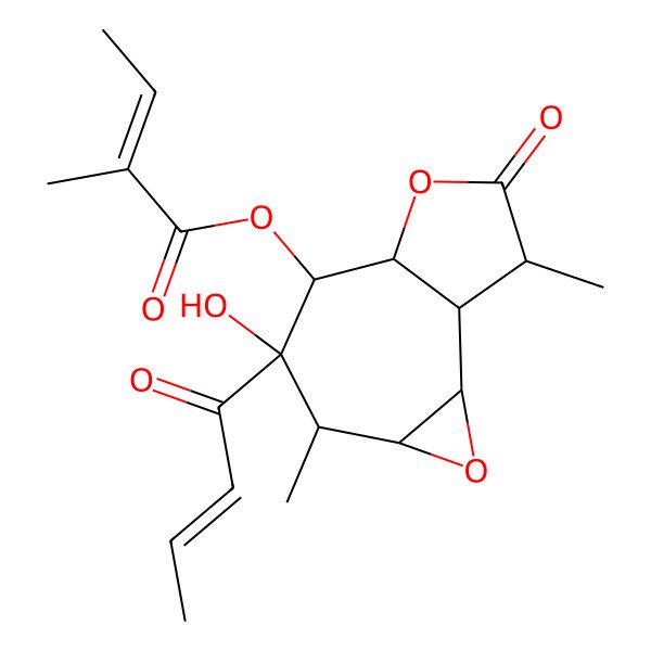 2D Structure of (6-But-2-enoyl-6-hydroxy-5,11-dimethyl-10-oxo-3,9-dioxatricyclo[6.3.0.02,4]undecan-7-yl) 2-methylbut-2-enoate