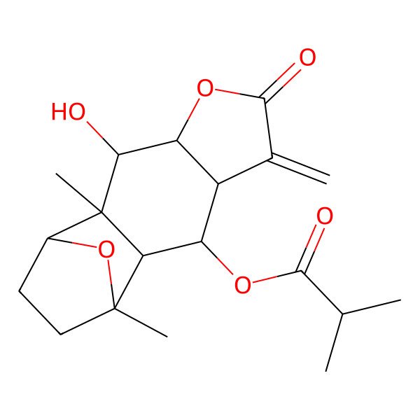 2D Structure of [(1S,2S,3S,4R,8R,9R,10R,11R)-3-hydroxy-2,11-dimethyl-7-methylidene-6-oxo-5,14-dioxatetracyclo[9.2.1.02,10.04,8]tetradecan-9-yl] 2-methylpropanoate