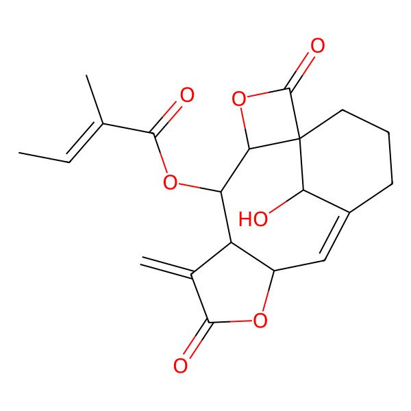 2D Structure of [(1S,4R,5S,6S,10R,11E,16R)-16-hydroxy-7-methylidene-2,8-dioxo-3,9-dioxatetracyclo[10.3.1.01,4.06,10]hexadec-11-en-5-yl] (E)-2-methylbut-2-enoate