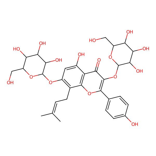 2D Structure of 5-Hydroxy-2-(4-hydroxyphenyl)-8-(3-methylbut-2-enyl)-3,7-bis[[3,4,5-trihydroxy-6-(hydroxymethyl)oxan-2-yl]oxy]chromen-4-one