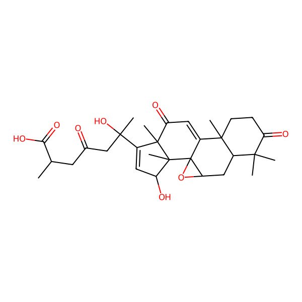 2D Structure of 6-hydroxy-6-[(1R,3R,5R,10S,14R,17R,18S)-17-hydroxy-6,6,10,14,18-pentamethyl-7,13-dioxo-2-oxapentacyclo[9.7.0.01,3.05,10.014,18]octadeca-11,15-dien-15-yl]-2-methyl-4-oxoheptanoic acid