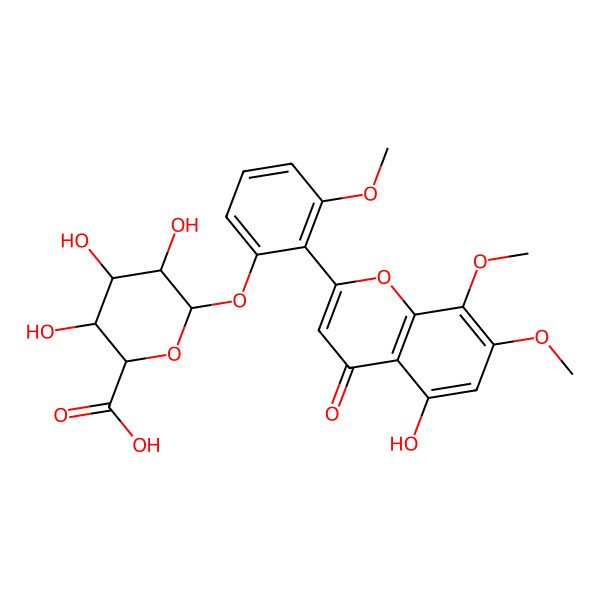 2D Structure of 3,4,5-Trihydroxy-6-[2-(5-hydroxy-7,8-dimethoxy-4-oxochromen-2-yl)-3-methoxyphenoxy]oxane-2-carboxylic acid