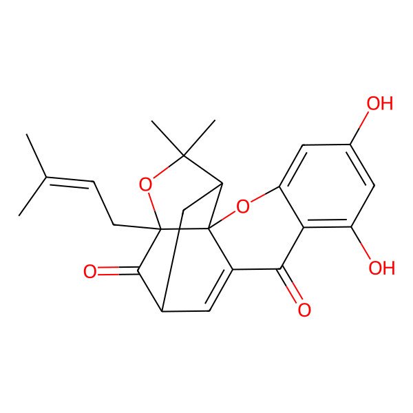 2D Structure of 6,8-Dihydroxy-17,17-dimethyl-15-(3-methylbut-2-enyl)-3,16-dioxapentacyclo[11.4.1.02,11.02,15.04,9]octadeca-4,6,8,11-tetraene-10,14-dione
