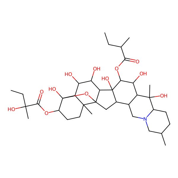 2D Structure of [(1S,2S,6S,9S,10S,11R,12S,13S,14S,15S,16S,17R,18R,19S,22S,23S,25R)-10,12,14,16,17,23-hexahydroxy-6,10,19-trimethyl-13-[(2R)-2-methylbutanoyl]oxy-24-oxa-4-azaheptacyclo[12.12.0.02,11.04,9.015,25.018,23.019,25]hexacosan-22-yl] (2S)-2-hydroxy-2-methylbutanoate