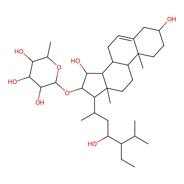 2D Structure of 2-[[17-(5-ethyl-4-hydroxy-6-methylheptan-2-yl)-3,15-dihydroxy-10,13-dimethyl-2,3,4,7,8,9,11,12,14,15,16,17-dodecahydro-1H-cyclopenta[a]phenanthren-16-yl]oxy]-6-methyloxane-3,4,5-triol