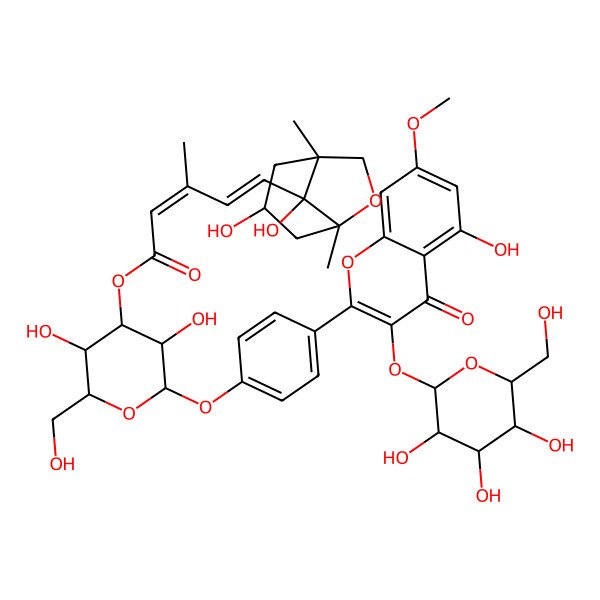 2D Structure of [(2S,3R,4S,5R,6R)-3,5-dihydroxy-2-[4-[5-hydroxy-7-methoxy-4-oxo-3-[(2S,3R,4S,5S,6R)-3,4,5-trihydroxy-6-(hydroxymethyl)oxan-2-yl]oxychromen-2-yl]phenoxy]-6-(hydroxymethyl)oxan-4-yl] (2Z,4E)-5-[(1R,3S,5S,8S)-3,8-dihydroxy-1,5-dimethyl-6-oxabicyclo[3.2.1]octan-8-yl]-3-methylpenta-2,4-dienoate