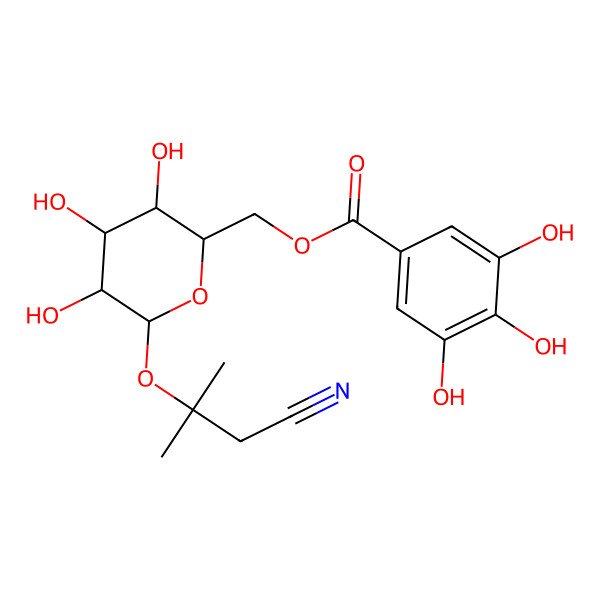 2D Structure of [(2R,3S,4S,5R,6S)-6-(1-cyano-2-methylpropan-2-yl)oxy-3,4,5-trihydroxyoxan-2-yl]methyl 3,4,5-trihydroxybenzoate