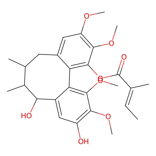 2D Structure of [(9S,10R,11R)-11,14-dihydroxy-4,5,15,16-tetramethoxy-9,10-dimethyl-3-tricyclo[10.4.0.02,7]hexadeca-1(16),2,4,6,12,14-hexaenyl] (Z)-2-methylbut-2-enoate