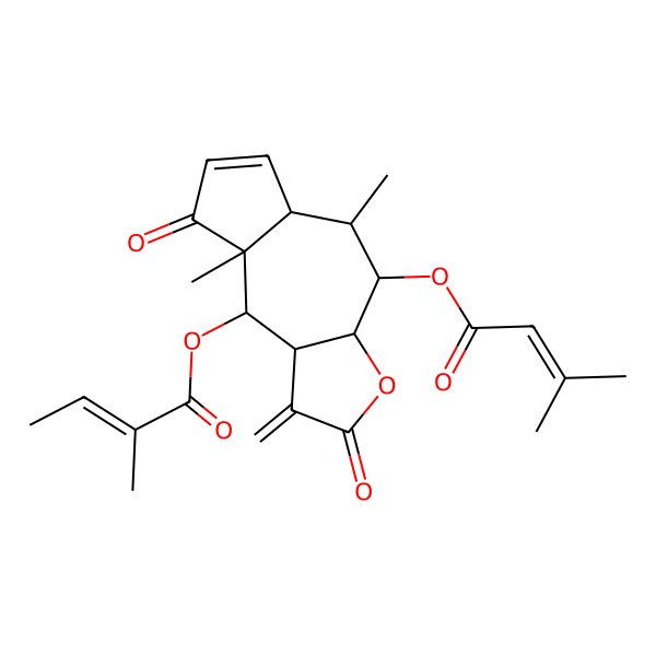 2D Structure of [(3aS,4R,5S,5aS,8aR,9S,9aS)-5,8a-dimethyl-4-(3-methylbut-2-enoyloxy)-1-methylidene-2,8-dioxo-3a,4,5,5a,9,9a-hexahydroazuleno[6,5-b]furan-9-yl] (Z)-2-methylbut-2-enoate