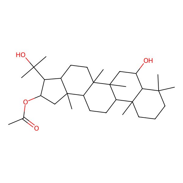 2D Structure of [(2R,3R,3aS,5aR,5bR,7S,7aS,11aR,11bR,13aR,13bS)-7-hydroxy-3-(2-hydroxypropan-2-yl)-5a,5b,8,8,11a,13b-hexamethyl-1,2,3,3a,4,5,6,7,7a,9,10,11,11b,12,13,13a-hexadecahydrocyclopenta[a]chrysen-2-yl] acetate