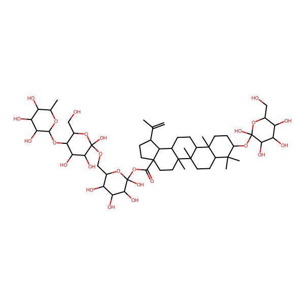 2D Structure of [(2R,3S,5S)-2,3,4,5-tetrahydroxy-6-[[(2S,3S,5S)-2,3,4-trihydroxy-6-(hydroxymethyl)-5-[(3S,4S,5S,6R)-3,4,5-trihydroxy-6-methyloxan-2-yl]oxyoxan-2-yl]oxymethyl]oxan-2-yl] (1R,3aS,5aR,5bR,9S,11aR,13bR)-5a,5b,8,8,11a-pentamethyl-1-prop-1-en-2-yl-9-[(2S,3S,5S)-2,3,4,5-tetrahydroxy-6-(hydroxymethyl)oxan-2-yl]oxy-1,2,3,4,5,6,7,7a,9,10,11,11b,12,13,13a,13b-hexadecahydrocyclopenta[a]chrysene-3a-carboxylate