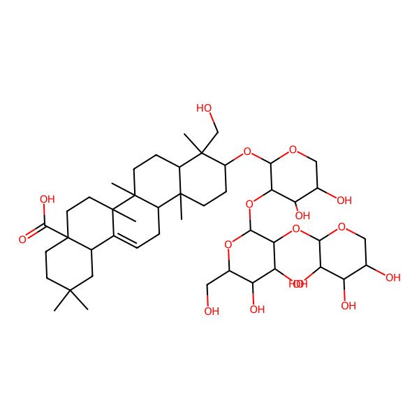 2D Structure of (4aS,6aR,6aS,6bR,8aR,9R,10S,12aR,14bR)-10-[(2S,3R,4S,5S)-3-[(2S,3R,4S,5S,6R)-4,5-dihydroxy-6-(hydroxymethyl)-3-[(2S,3R,4S,5S)-3,4,5-trihydroxyoxan-2-yl]oxyoxan-2-yl]oxy-4,5-dihydroxyoxan-2-yl]oxy-9-(hydroxymethyl)-2,2,6a,6b,9,12a-hexamethyl-1,3,4,5,6,6a,7,8,8a,10,11,12,13,14b-tetradecahydropicene-4a-carboxylic acid