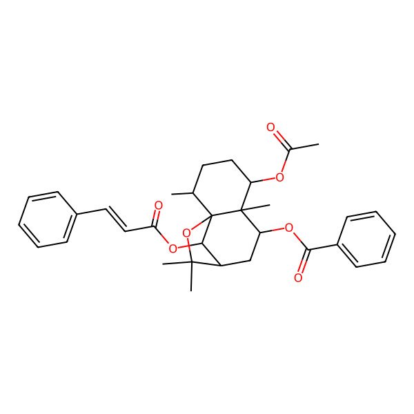 2D Structure of [5-Acetyloxy-2,6,10,10-tetramethyl-12-(3-phenylprop-2-enoyloxy)-11-oxatricyclo[7.2.1.01,6]dodecan-7-yl] benzoate