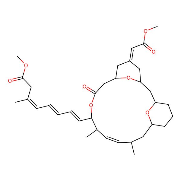 2D Structure of methyl (3E,5Z,7E)-8-[(1R,3S,5Z,7R,11R,12R,13E,15S,17S)-5-(2-methoxy-2-oxoethylidene)-12,15-dimethyl-9-oxo-10,21,22-trioxatricyclo[15.3.1.13,7]docos-13-en-11-yl]-3-methylocta-3,5,7-trienoate