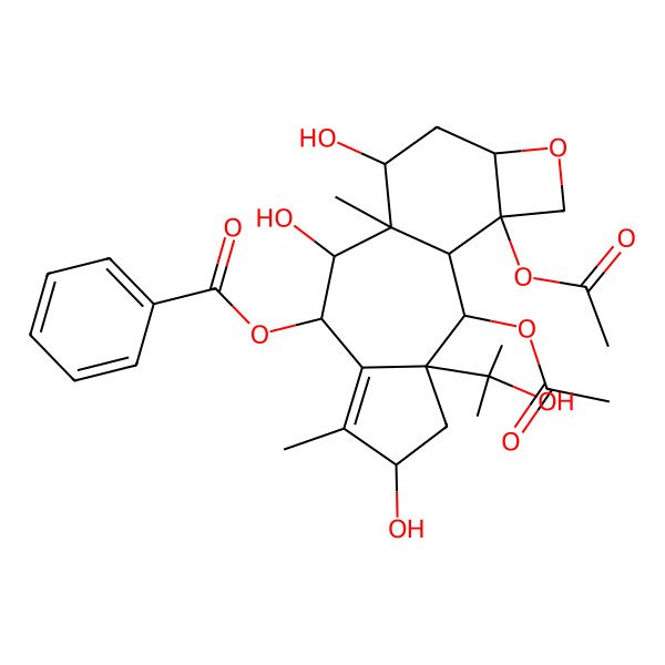2D Structure of [2,16-Diacetyloxy-5,9,11-trihydroxy-3-(2-hydroxypropan-2-yl)-6,10-dimethyl-14-oxatetracyclo[8.6.0.03,7.013,16]hexadec-6-en-8-yl] benzoate