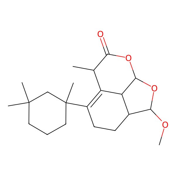 2D Structure of (1S,3S,4R,9R,12R)-3-methoxy-9-methyl-7-[(1S)-1,3,3-trimethylcyclohexyl]-2,11-dioxatricyclo[6.3.1.04,12]dodec-7-en-10-one