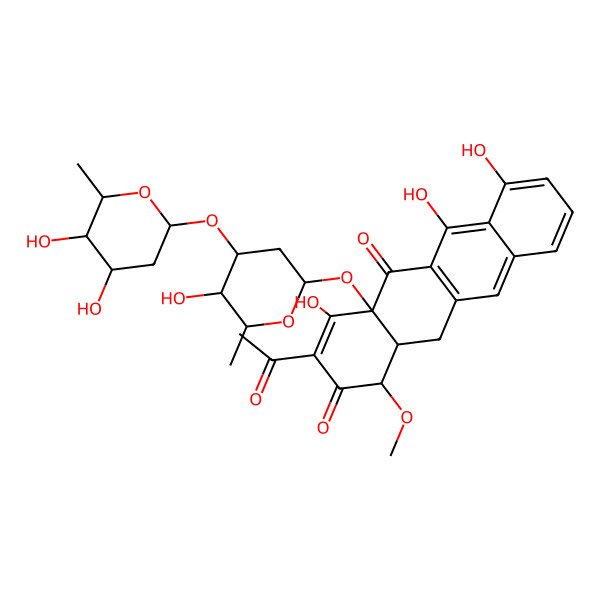 2D Structure of 3-acetyl-4a-[4-(4,5-dihydroxy-6-methyloxan-2-yl)oxy-5-hydroxy-6-methyloxan-2-yl]oxy-4,6,7-trihydroxy-1-methoxy-12,12a-dihydro-1H-tetracene-2,5-dione