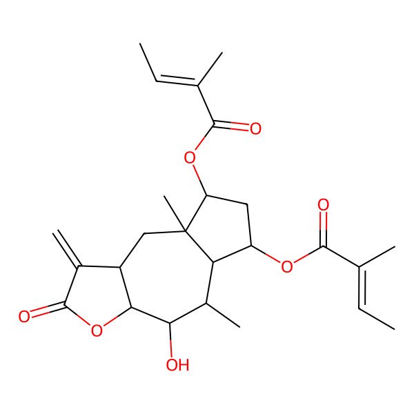 2D Structure of [4-hydroxy-5,8a-dimethyl-8-(2-methylbut-2-enoyloxy)-1-methylidene-2-oxo-4,5,5a,6,7,8,9,9a-octahydro-3aH-azuleno[6,5-b]furan-6-yl] 2-methylbut-2-enoate