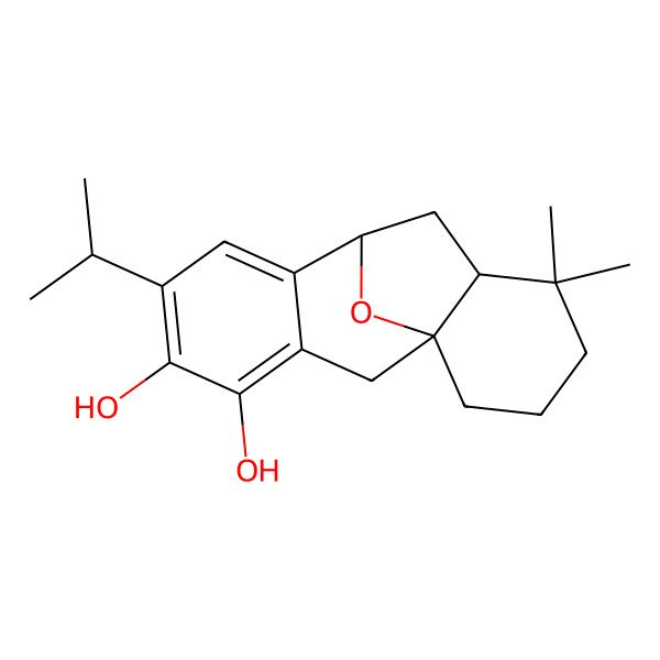2D Structure of (1R,9R,11S)-12,12-dimethyl-6-propan-2-yl-16-oxatetracyclo[7.6.1.01,11.03,8]hexadeca-3,5,7-triene-4,5-diol