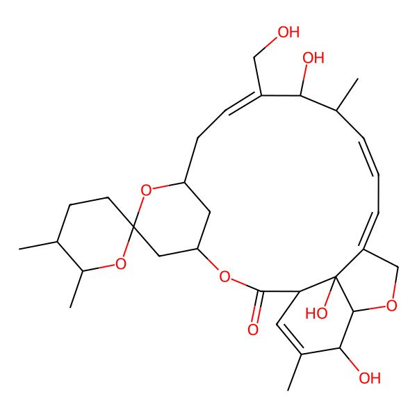 2D Structure of (1R,4S,5'R,6R,6'S,8S,10E,12R,13R,14E,16E,20S,21R,24S)-12,21,24-trihydroxy-11-(hydroxymethyl)-5',6',13,22-tetramethylspiro[3,7,19-trioxatetracyclo[15.6.1.14,8.020,24]pentacosa-10,14,16,22-tetraene-6,2'-oxane]-2-one
