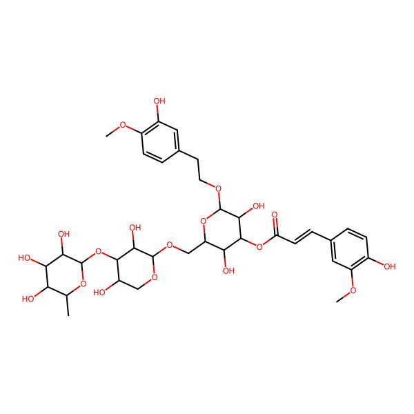 2D Structure of [2-[[3,5-Dihydroxy-4-(3,4,5-trihydroxy-6-methyloxan-2-yl)oxyoxan-2-yl]oxymethyl]-3,5-dihydroxy-6-[2-(3-hydroxy-4-methoxyphenyl)ethoxy]oxan-4-yl] 3-(4-hydroxy-3-methoxyphenyl)prop-2-enoate