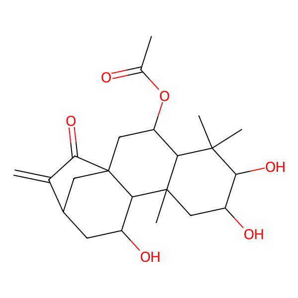 2D Structure of (6,7,11-Trihydroxy-5,5,9-trimethyl-14-methylidene-15-oxo-3-tetracyclo[11.2.1.01,10.04,9]hexadecanyl) acetate