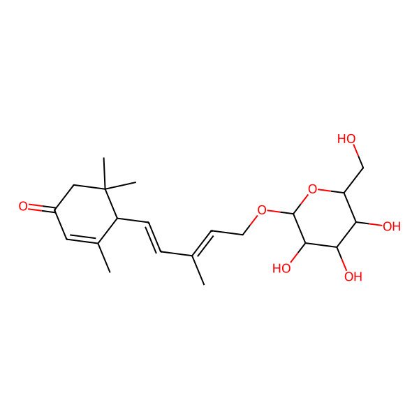 2D Structure of 3,5,5-Trimethyl-4-[3-methyl-5-[3,4,5-trihydroxy-6-(hydroxymethyl)oxan-2-yl]oxypenta-1,3-dienyl]cyclohex-2-en-1-one