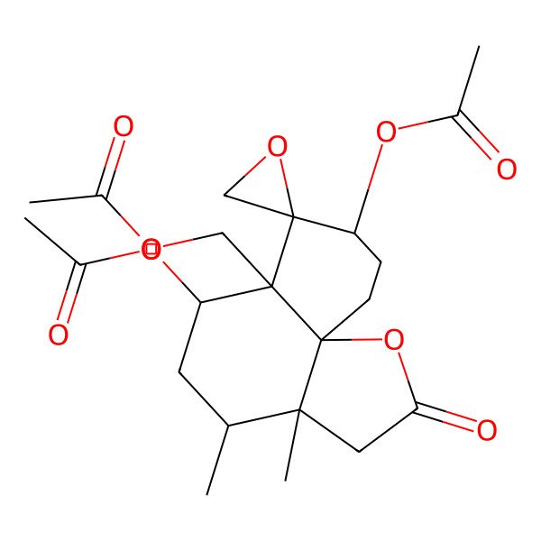 2D Structure of [(3aR,4S,6S,6aS,7R,8S,10aS)-6,8-diacetyloxy-3a,4-dimethyl-2-oxospiro[4,5,6,8,9,10-hexahydro-3H-benzo[h][1]benzofuran-7,2'-oxirane]-6a-yl]methyl acetate