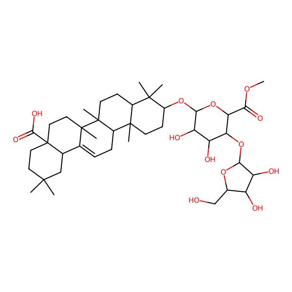 2D Structure of 10-[5-[3,4-Dihydroxy-5-(hydroxymethyl)oxolan-2-yl]oxy-3,4-dihydroxy-6-methoxycarbonyloxan-2-yl]oxy-2,2,6a,6b,9,9,12a-heptamethyl-1,3,4,5,6,6a,7,8,8a,10,11,12,13,14b-tetradecahydropicene-4a-carboxylic acid