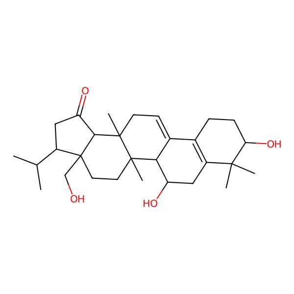 2D Structure of (3S,3aR,5aS,5bS,6S,9S,13aR,13bR)-6,9-dihydroxy-3a-(hydroxymethyl)-5a,8,8,13a-tetramethyl-3-propan-2-yl-2,3,4,5,5b,6,7,9,10,11,13,13b-dodecahydrocyclopenta[a]chrysen-1-one