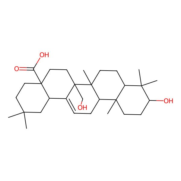 2D Structure of 10-Hydroxy-6a-(hydroxymethyl)-2,2,6b,9,9,12a-hexamethyl-1,3,4,5,6,6a,7,8,8a,10,11,12,13,14b-tetradecahydropicene-4a-carboxylic acid