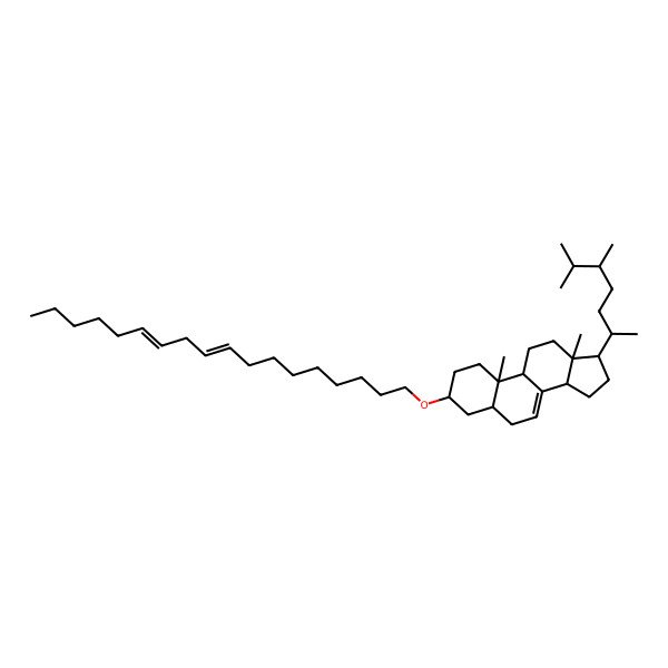 2D Structure of (3S,9R,10S,13R,14R,17R)-17-[(2R,5S)-5,6-dimethylheptan-2-yl]-10,13-dimethyl-3-[(9Z,12Z)-octadeca-9,12-dienoxy]-2,3,4,5,6,9,11,12,14,15,16,17-dodecahydro-1H-cyclopenta[a]phenanthrene