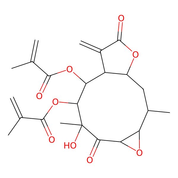 2D Structure of NCGC00169479-03_C23H28O9_(1aS,3R,4R,5S,5aS,8aR,10R,10aS)-3-Hydroxy-3,10-dimethyl-6-methylene-2,7-dioxododecahydrooxireno[7,8]cyclodeca[1,2-b]furan-4,5-diyl bis(2-methylacrylate)