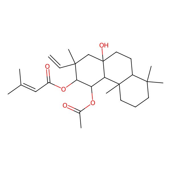 2D Structure of (4-Acetyloxy-2-ethenyl-10a-hydroxy-2,4b,8,8-tetramethyl-1,3,4,4a,5,6,7,8a,9,10-decahydrophenanthren-3-yl) 3-methylbut-2-enoate