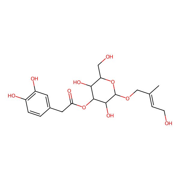 2D Structure of [(2R,3R,4S,5R,6R)-3,5-dihydroxy-2-(hydroxymethyl)-6-[(E)-4-hydroxy-2-methylbut-2-enoxy]oxan-4-yl] 2-(3,4-dihydroxyphenyl)acetate