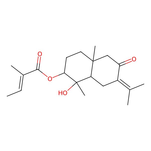 2D Structure of (1-Hydroxy-1,4a-dimethyl-6-oxo-7-propan-2-ylidene-2,3,4,5,8,8a-hexahydronaphthalen-2-yl) 2-methylbut-2-enoate