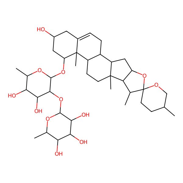 2D Structure of (2S,3R,4R,5R,6S)-2-[(2R,3R,4S,5R,6R)-4,5-dihydroxy-2-[(1S,2S,4S,5'R,6R,7S,8R,9S,12R,13R,14R,16R)-16-hydroxy-5',7,9,13-tetramethylspiro[5-oxapentacyclo[10.8.0.02,9.04,8.013,18]icos-18-ene-6,2'-oxane]-14-yl]oxy-6-methyloxan-3-yl]oxy-6-methyloxane-3,4,5-triol