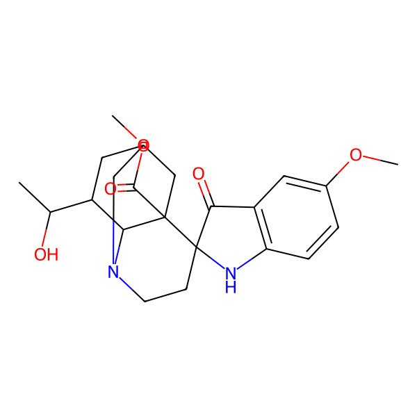 2D Structure of methyl (1'S,2R,7'R,8'R,9'R)-9'-[(1S)-1-hydroxyethyl]-5-methoxy-3-oxospiro[1H-indole-2,6'-3-azatricyclo[5.3.1.03,8]undecane]-7'-carboxylate
