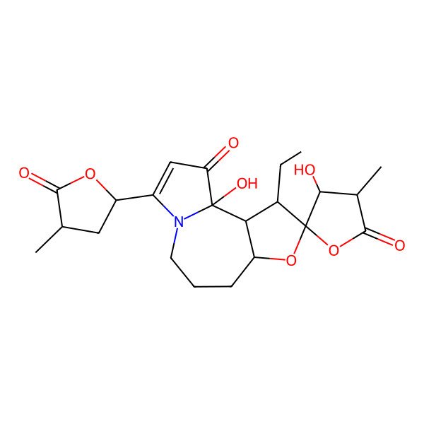 2D Structure of (1S,2S,3S,3'R,4S,4'R,6R)-3-ethyl-1,4'-dihydroxy-3'-methyl-11-[(2S,4S)-4-methyl-5-oxooxolan-2-yl]spiro[5-oxa-10-azatricyclo[8.3.0.02,6]tridec-11-ene-4,5'-oxolane]-2',13-dione