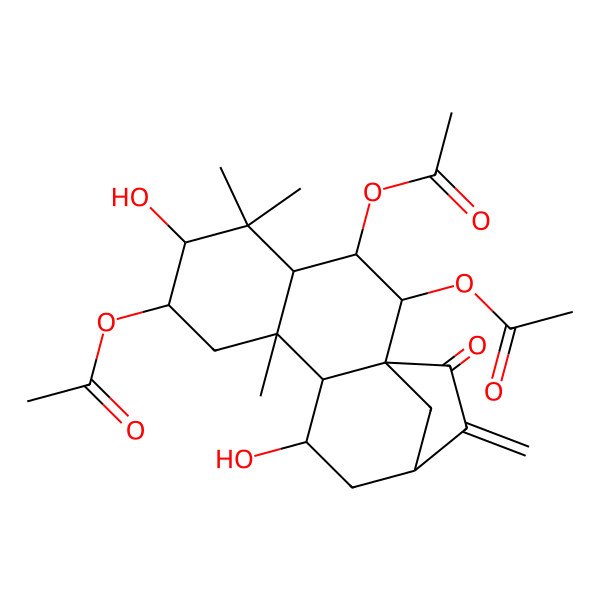 2D Structure of (2,3-Diacetyloxy-6,11-dihydroxy-5,5,9-trimethyl-14-methylidene-15-oxo-7-tetracyclo[11.2.1.01,10.04,9]hexadecanyl) acetate