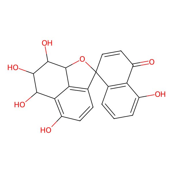 2D Structure of (1R,9S,10S,11S)-7,8',9,10,11-pentahydroxyspiro[2-oxatricyclo[6.3.1.04,12]dodeca-4(12),5,7-triene-3,4'-naphthalene]-1'-one