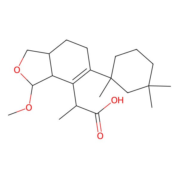 2D Structure of (2R)-2-[(3R,3aR,7aR)-3-methoxy-5-[(1S)-1,3,3-trimethylcyclohexyl]-1,3,3a,6,7,7a-hexahydro-2-benzofuran-4-yl]propanoic acid