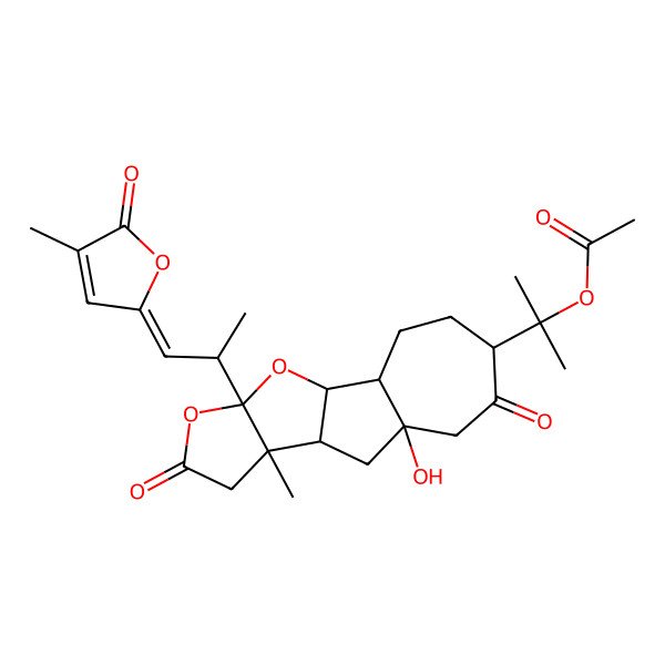 2D Structure of 2-[(1S,2R,5S,8S,10R,11R,15R)-8-hydroxy-11-methyl-15-[(1Z,2S)-1-(4-methyl-5-oxofuran-2-ylidene)propan-2-yl]-6,13-dioxo-14,16-dioxatetracyclo[8.6.0.02,8.011,15]hexadecan-5-yl]propan-2-yl acetate
