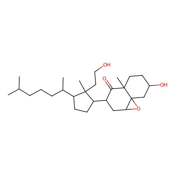 2D Structure of (1aR,3S,4aS,7S,8aS)-7-hydroxy-3-[(1S,2R,3R)-2-(2-hydroxyethyl)-2-methyl-3-[(2R)-6-methylheptan-2-yl]cyclopentyl]-4a-methyl-2,3,5,6,7,8-hexahydro-1aH-naphtho[4,4a-b]oxiren-4-one