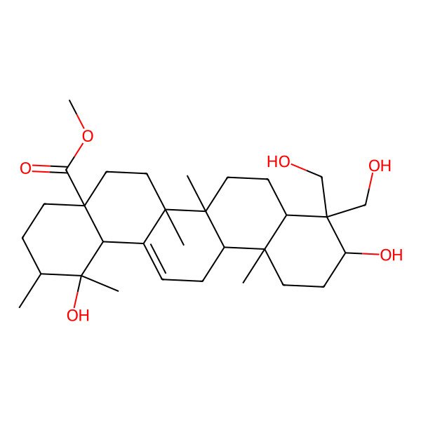 2D Structure of Methyl 1,10-dihydroxy-9,9-bis(hydroxymethyl)-1,2,6a,6b,12a-pentamethyl-2,3,4,5,6,6a,7,8,8a,10,11,12,13,14b-tetradecahydropicene-4a-carboxylate