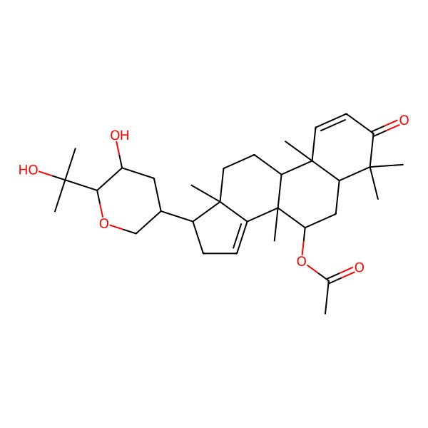 2D Structure of [(5R,7R,8R,9R,10R,13S,17S)-17-[(3S,5R,6R)-5-hydroxy-6-(2-hydroxypropan-2-yl)oxan-3-yl]-4,4,8,10,13-pentamethyl-3-oxo-5,6,7,9,11,12,16,17-octahydrocyclopenta[a]phenanthren-7-yl] acetate