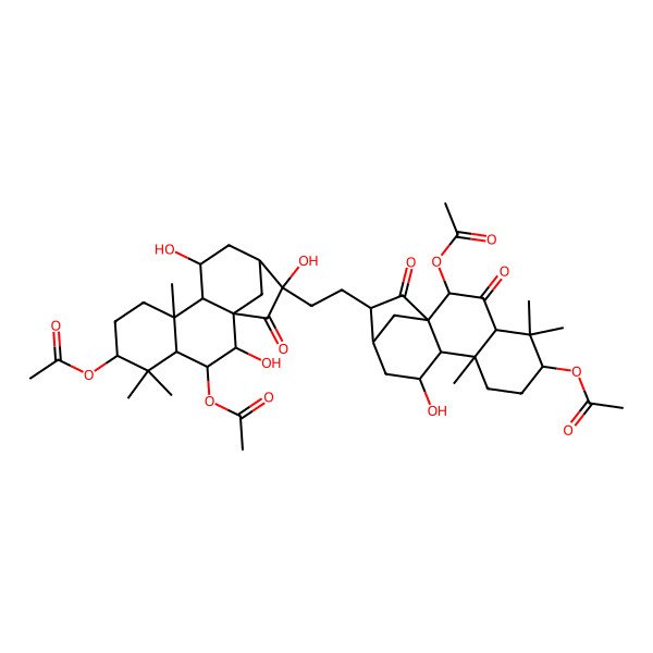 2D Structure of [3-Acetyloxy-14-[2-(2,6-diacetyloxy-11-hydroxy-5,5,9-trimethyl-3,15-dioxo-14-tetracyclo[11.2.1.01,10.04,9]hexadecanyl)ethyl]-2,11,14-trihydroxy-5,5,9-trimethyl-15-oxo-6-tetracyclo[11.2.1.01,10.04,9]hexadecanyl] acetate