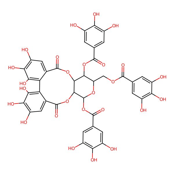 2D Structure of [3,4,5,20,21,22-Hexahydroxy-8,17-dioxo-11,14-bis[(3,4,5-trihydroxybenzoyl)oxy]-9,12,16-trioxatetracyclo[16.4.0.02,7.010,15]docosa-1(22),2,4,6,18,20-hexaen-13-yl]methyl 3,4,5-trihydroxybenzoate