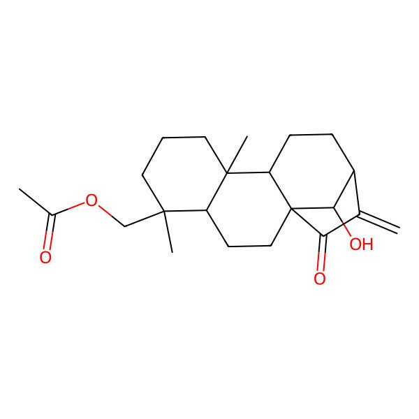 2D Structure of (16-Hydroxy-5,9-dimethyl-14-methylidene-15-oxo-5-tetracyclo[11.2.1.01,10.04,9]hexadecanyl)methyl acetate