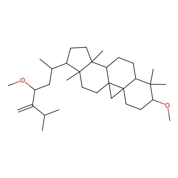 2D Structure of 6-Methoxy-15-(4-methoxy-6-methyl-5-methylideneheptan-2-yl)-7,7,12,16-tetramethylpentacyclo[9.7.0.01,3.03,8.012,16]octadecane